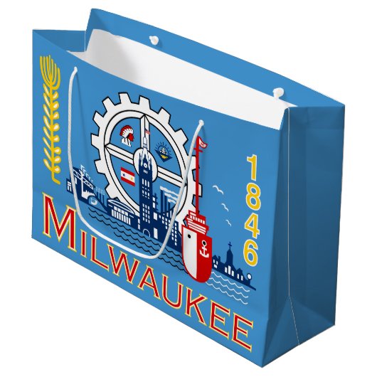 Vlag van Milwaukee, Wisconsin Large Gift Bag Groot Cadeauzakje (Voorkant Gekanteld)