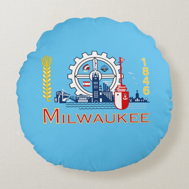 vlag van Milwaukee (Wisconsin) Rond Kussen (Voorkant)
