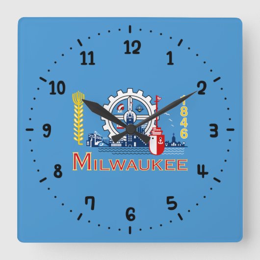 Vlag van Milwaukee, Wisconsin Square Wall Clock Vierkante Klok (Voorkant)