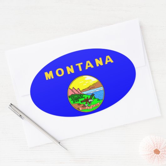 Vlag van Montana, Big Sky land Ovale Sticker (Envelop)