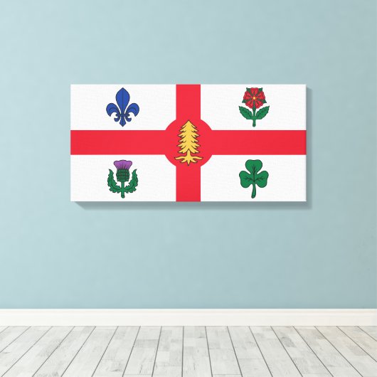 Vlag van Montreal (Quebec, Canada) Canvas Afdruk (Insitu (Houten vloer))