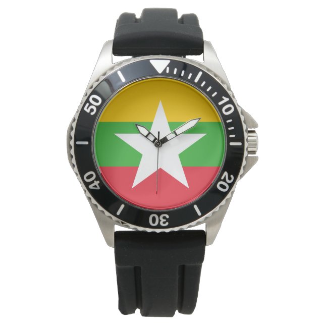 Vlag van Myanmar (Birma) Horloge (Voorkant)