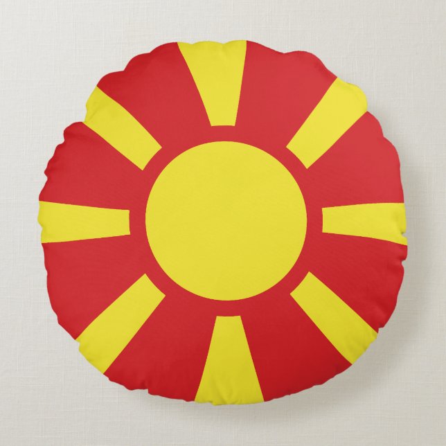 Vlag van Noord-Macedonië Rond Kussen (Voorkant)