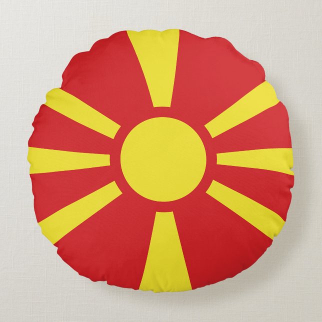 Vlag van Noord-Macedonië Rond Kussen (Voorkant)