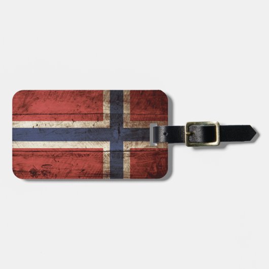 Vlag van Noorwegen op oude houten graan Bagagelabel (Voorkant horizontaal)