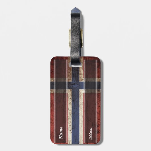 Vlag van Noorwegen op oude houten graan Bagagelabel (Achterkant verticaal)