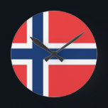 Vlag van Noorwegen Ronde Klok<br><div class="desc">Vlag van Noorwegen - Det norske-vlaggetje - Norges vlaggen</div>