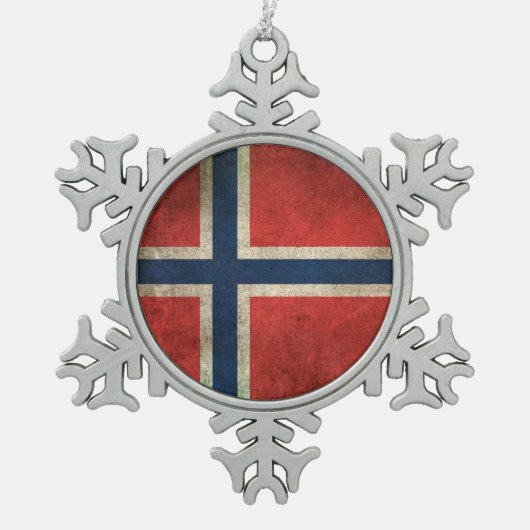  vlag van Noorwegen Tin Sneeuwvlok Ornament (Voorkant)
