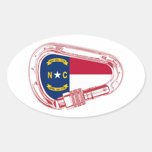 Vlag van North Carolina die Carabiner beklimt Ovale Sticker (Voorkant)