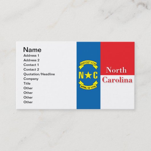 Vlag van North Carolina Visitekaartje (Voorkant)