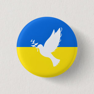Vlag van Oekraine - Duif van Vrede - Vrede - Vrijh Ronde Button 3,2 Cm