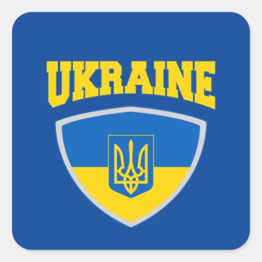 Vlag van Oekraïne en embleem Vierkante Sticker (Voorkant)