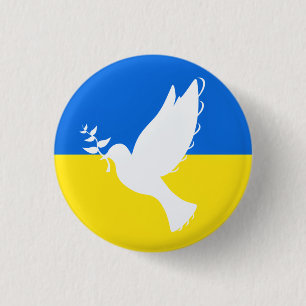 Vlag van Oekraïne Knop Vredesduif - Steun Ronde Button 3,2 Cm