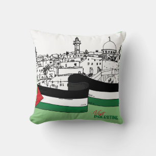 Vlag van Palestina en oude huizen met de hand gete Kussen