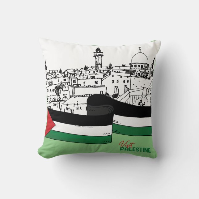 Vlag van Palestina en oude huizen met de hand gete Kussen (Voorkant)