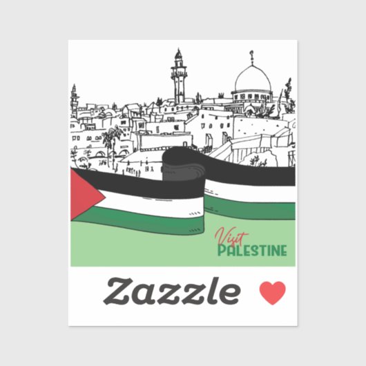 Vlag van Palestina en oude huizen met de hand gete Sticker (Vel)