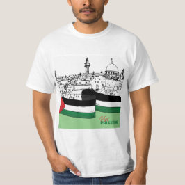 Vlag van Palestina en oude huizen met de hand gete T-shirt