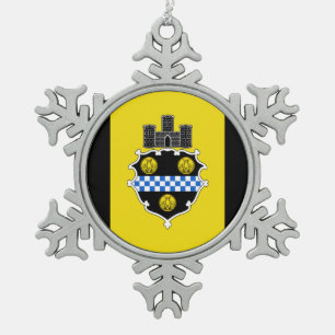 Vlag van Pittsburgh, Pennsylvania Snowflake Pewter Tin Sneeuwvlok Ornament