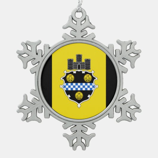 Vlag van Pittsburgh, Pennsylvania Snowflake Pewter Tin Sneeuwvlok Ornament (Voorkant)
