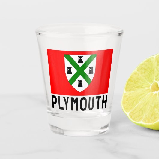 Vlag van Plymouth (Engeland) Shot Glas (Voorkant)