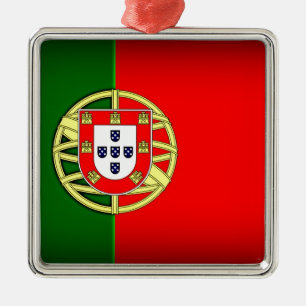 Vlag van Portugal Zwarte Rand Metalen Ornament