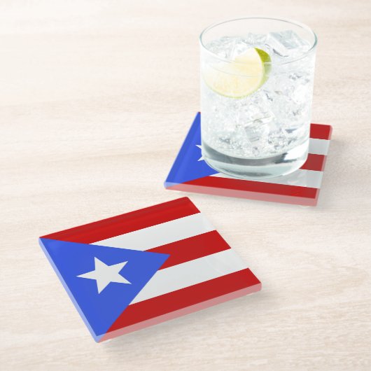 vlag van Puerto Rico Glazen Onderzetter (Schuin)