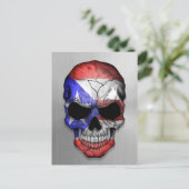 Vlag van Puerto Rico op een stalen schedel Briefkaart (Staand voorkant)