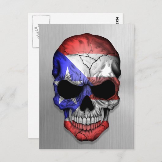 Vlag van Puerto Rico op een stalen schedel Briefkaart (Voorkant / Achterkant)