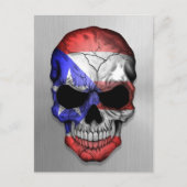 Vlag van Puerto Rico op een stalen schedel Briefkaart (Voorkant)