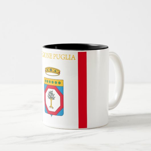 Vlag van Puglia (Italië) Tweekleurige Koffiemok (Voorkant rechts)