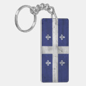 Vlag van Quebec in uitgestrekte grijze stijl Sleutelhanger (Voorkant Links)