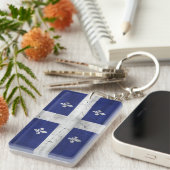 Vlag van Quebec in uitgestrekte grijze stijl Sleutelhanger (Voorkant Rechts)