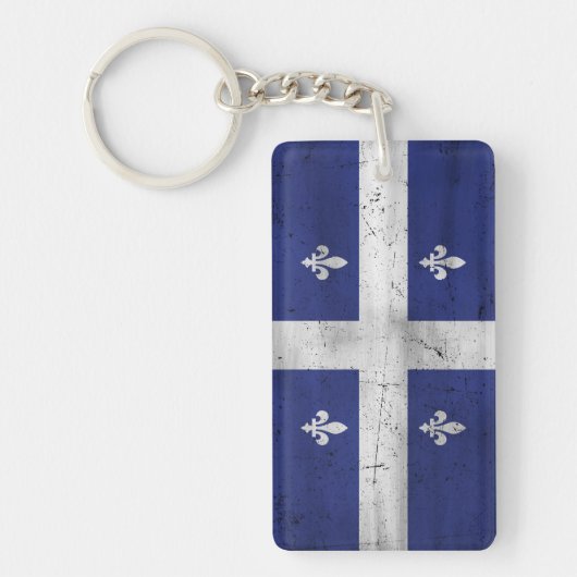 Vlag van Quebec in uitgestrekte grijze stijl Sleutelhanger (Voorkant)