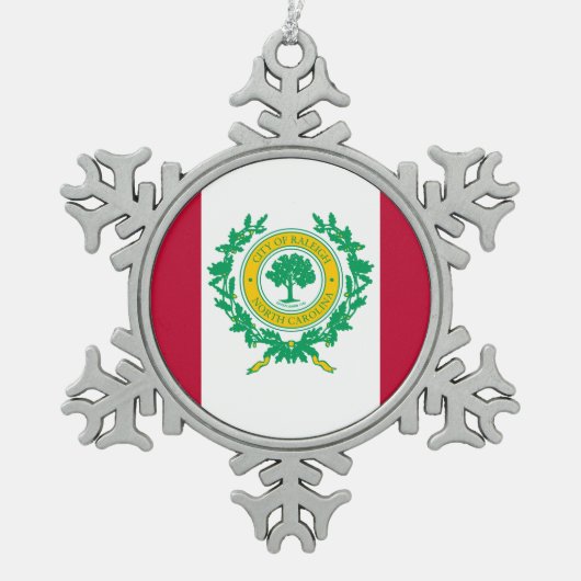 Vlag van Raleigh, North Carolina Snowflake Pewter  Tin Sneeuwvlok Ornament (Voorkant)