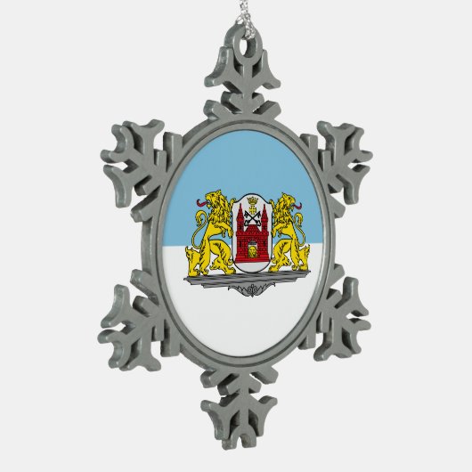 vlag van Riga, Letland Snowflake Pewter Kerstmis o Tin Sneeuwvlok Ornament (Links)