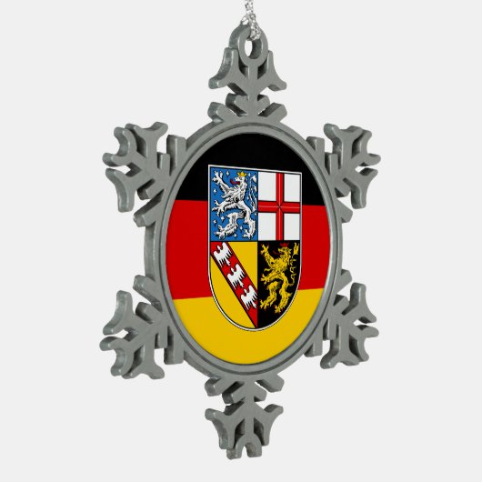 Vlag van Saarland Snowflake Pewter kerstorname Tin Sneeuwvlok Ornament (Links)
