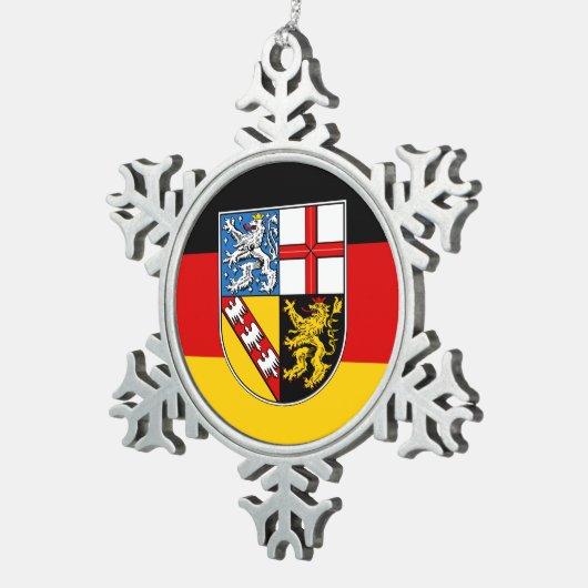 Vlag van Saarland Snowflake Pewter kerstorname Tin Sneeuwvlok Ornament (Rechts)
