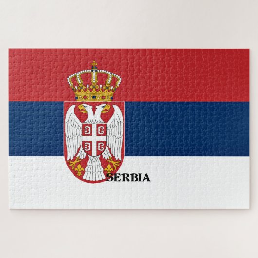 Vlag van Servië, voorzien van een etiket Legpuzzel (Horizontaal)
