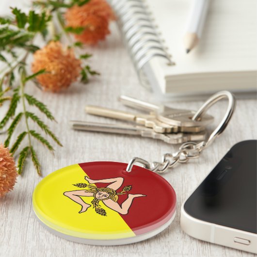 Vlag van Sicilië (Italië) Sleutelhanger (Voorkant Rechts)