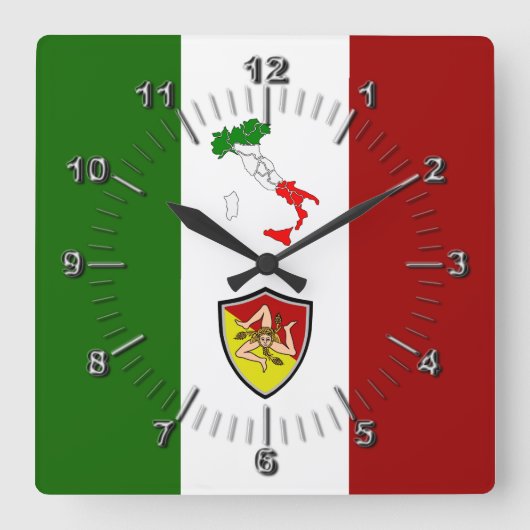 Vlag van Sicilië (Italië) Vierkante Klok (Voorkant)