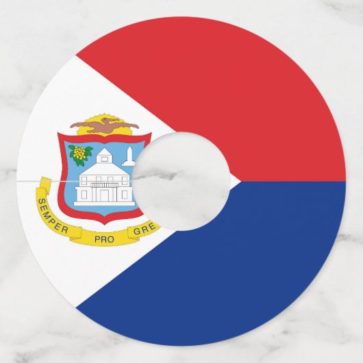 vlag van Sint Maarten Wijnglaslabel (Voorkant)