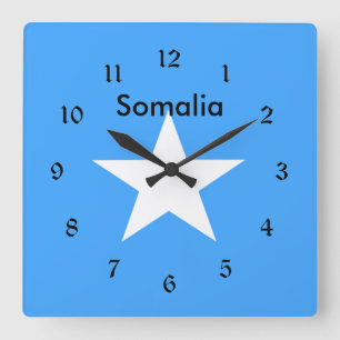 Vlag van Somalië, met het opschrift Vierkante Klok