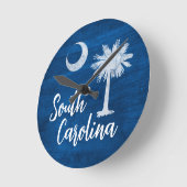 Vlag van South Carolina met Palmetto Tree Blue Ronde Klok (Hoek)