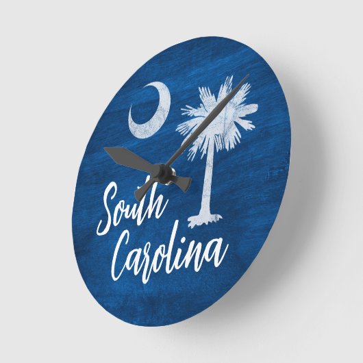 Vlag van South Carolina met Palmetto Tree Blue Ronde Klok (Hoek)