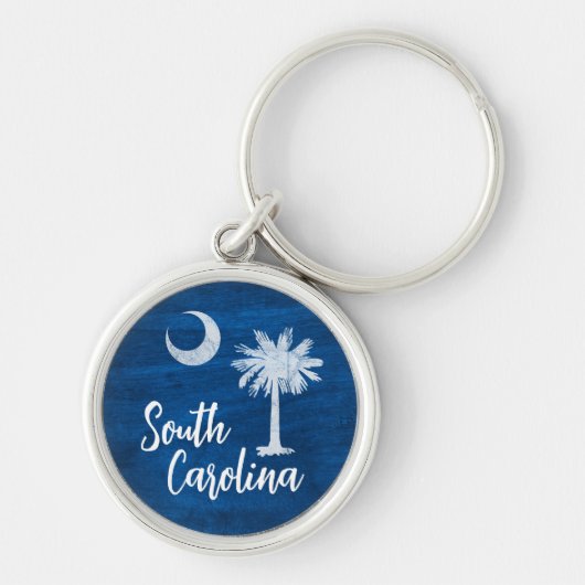 Vlag van South Carolina met Palmetto Tree Blue Sleutelhanger (Voorkant)