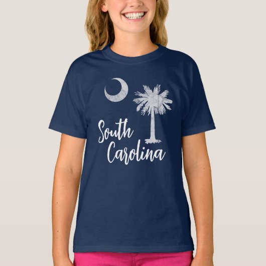 Vlag van South Carolina met Palmetto Tree Blue T-shirt (Voorkant)