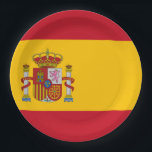vlag van Spanje - Bandera de Espana Papieren Bordje<br><div class="desc">De vlag van Spanje - Bandera de Espana De velden zijn Castilla y León, Aragón, Navarra en Grenada. Hercules-kolommen aan de zijkanten van het wapen symboliseren Gibraltar en Ceuta. Het opschrift "Plus Ultra" op een rood lintje rond de kolommen is gebruikt sinds de ontdekking van Amerika. #spanje #spainish #bandera #deEspana...</div>