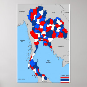 vlag van thailand en land politieke kaart poster