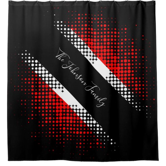 Vlag van Trinidad en Tobago Dot | Familienaam Douchegordijn (Voorkant)