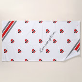 Vlag van Trinidad en Tobago hartslag met naam op W Strandlaken (Voorkant)